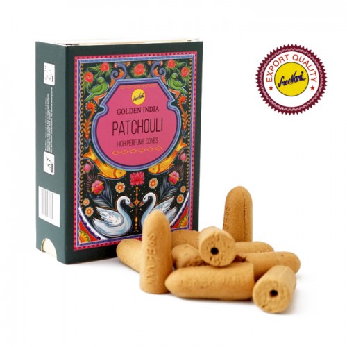 Безосновные благовония Пачули для Back Flow, Patchouli , Sreevani cones Golden India, 50 грамм - 1
